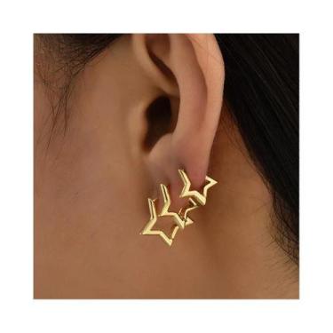 Imagem de Conjunto De Brincos De Argola Estrela Vintage Em Cobre Banhado a Prata