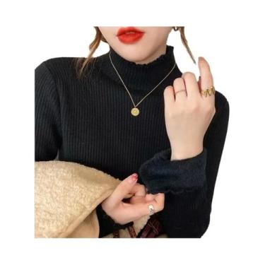 Imagem de Suéter Feminino De Veludo Grosso, Casual De Outono/Inverno, Gola Alta,