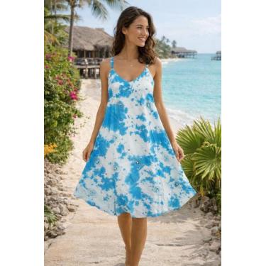 Imagem de Vestido Feminino Longo Indiano Tie Day Bordado Alça Cor:AzulTamanho:M 