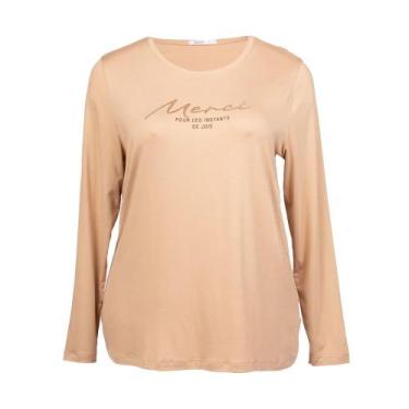Imagem de Blusa Plus Size Secret Glam Manga Longa Marrom Claro, Marrom claro, G2