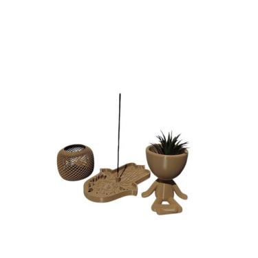 Imagem de Kit Decoração Meditação Zen Vaso Porta Vela e Incensário - 3d
