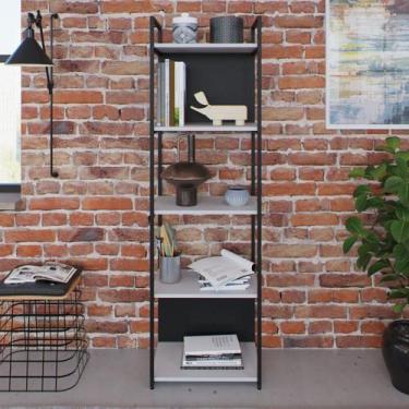 Imagem de Estante com 5 Prateleiras 152x45x33cm com Fundo Yon Branco/Preto - Met