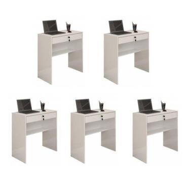 Imagem de Conjunto 5 Escrivaninhas com Chave Andorinha 1 Gaveta 72cm Branco - Es