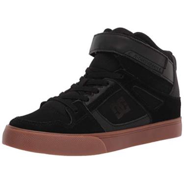 Imagem de DC Tênis de skate masculino Pure High Top EV com tira no tornozelo e cadarços elásticos, Preto/Goma, 7 Big Kid