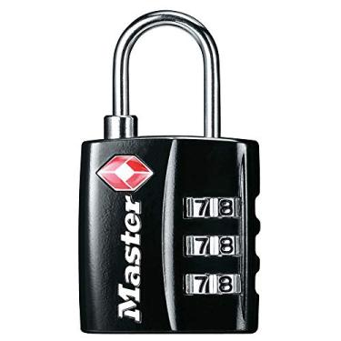 Imagem de Master Lock Cadeado de bagagem preto aprovado pela TSA com corpo largo e alça fina de aço durável, trava com zíper para mochilas, bagagem, 4680DBLK