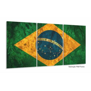 Imagem de Quadro Decorativo Bandeira Do Brasil Hd 120x60 3 peças Quar