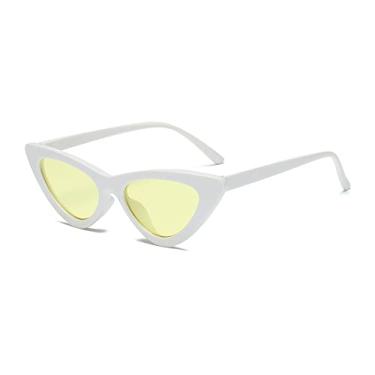 Imagem de Óculos de sol femininos vintage olho de gato senhora retrô olho de gato óculos de sol designer transparente oceano verão óculos feminino, branco amarelo, uv400