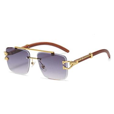 Imagem de Óculos de sol quadrados com impressão em madeira retrô feminino fumê luxo designer decoração leão dourado óculos de sol masculino, cinza gradiente, outros