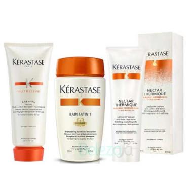 Imagem de Kit Kérastase Shampoo Bain Satin 1 250ml + Condicionador Lait Vital 200ml + Protetor Térmico Nectar