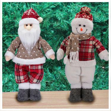 Imagem de Dupla Boneco De Natal Boneco De Neve E Papai Noel Xadrez 37cm