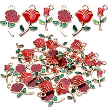 Imagem de Aylifu 30 peças pingente de pingente de flor de rosa esmaltado para joias faça você mesmo colar pulseira brinco artesanato, 3 estilos