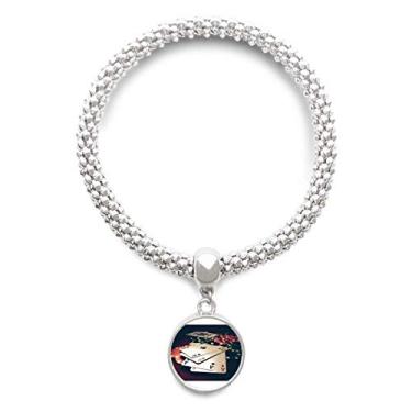 Imagem de DIYthinker Pulseira de prata com pingente de cartão de pôquer com foto de jogo e corrente ajustável, NA, Na