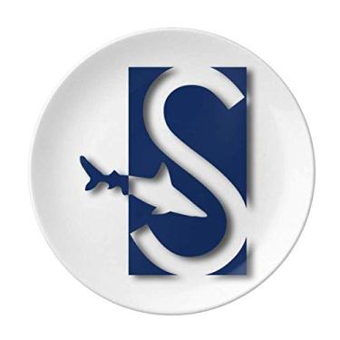 Imagem de Prato decorativo de porcelana com contorno de tubarão, prato de jantar