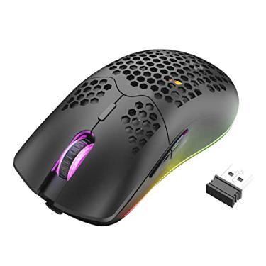 Imagem de Mouse para jogos sem fio leve design favo de mel 3200 DPI mouse recarregável para jogos com 16 arco-íris retroiluminado, receptor USB, compatível com jogadores de PC e usuários de Xbox e PS4
