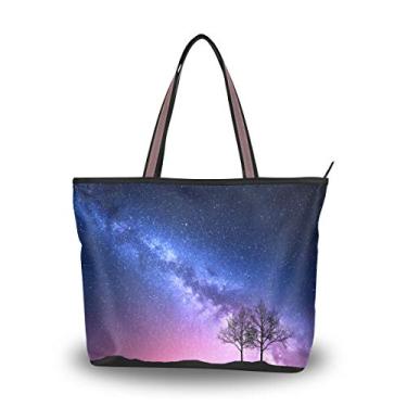 Imagem de Bolsa de ombro My Daily Fashion para mulheres, galáxia estrelada e árvore, grande, Multicoloured, Medium