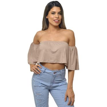 Imagem de Blusa Cropped Ciganinha Feminino Viscolycra Nude Tendência