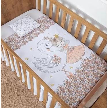 Imagem de Jogo de Lençol Berço Bebê 3 peças Personagem Infantil (Cisne)