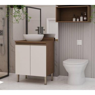 Imagem de Gabinete para Banheiro 2 Portas sem Cuba com 1 Nicho Acquaflex Ébano/Off White