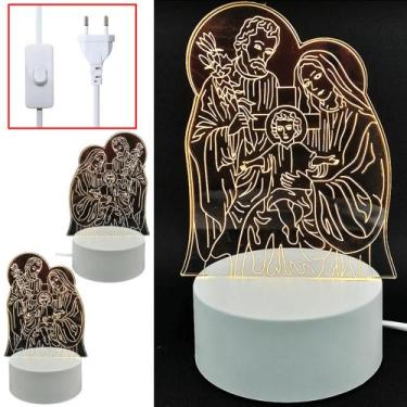 Imagem de Luminária Led Abajur 3D Sagrada Família Jesus Para Decoração On/Off Eb