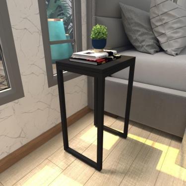 Imagem de Mesa De Cabeceira Industrial Preta Mdf Canto
