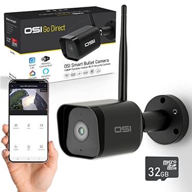 Imagem de OSI Smart Security Bullet Camera Outdoor 1080p HD, câmeras Wi-Fi, câmeras de segurança doméstica, áudio bidirecional, visão noturna, compatível com Alexa, Google, cartão SD de 32 GB incluído