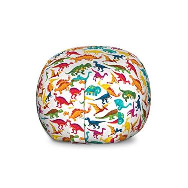 Imagem de Lunarable Cadeira de saco de brinquedo de armazenamento de festa de dinossauro, tricerátopo de tiranossauro com tonalidade vibrante de animais jurássicos fantasia tartaruga mundial, saco lavável
