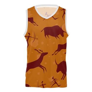 Imagem de KLL Camiseta masculina de basquete atlética com pintura de rocha, camiseta de basquete sem mangas, edição urbana para adultos, Pintura de rocha com animal, GG