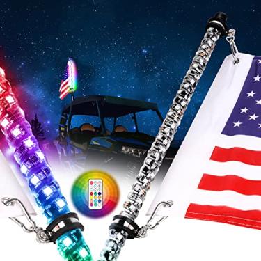 Imagem de Nirider 2 pés de LED com mastro de bandeira, controle remoto, espiral, luz de perseguição RGB Offroad, antena iluminada com aviso de LED para UTV, ATV, SXS, RZR, Can-am, carrinho de golfe, caminhão, areia, duna de buggy