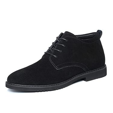 Imagem de MANLADUO Novos sapatos masculinos casuais de couro de cano alto com cadarço, Preto, 36