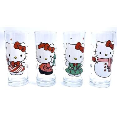 Imagem de Silver Buffalo Conjunto de copos Sanrio Hello Kitty Glitter 4 peças, Natal, Natal, inverno, 293 g