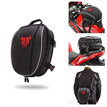Imagem de Mochila de cauda de assento de motocicleta - Bolsa de bagagem dupla à prova d'água bolsa de assento bolsas de selim de motocicleta bolsas multifuncionais (vermelho)