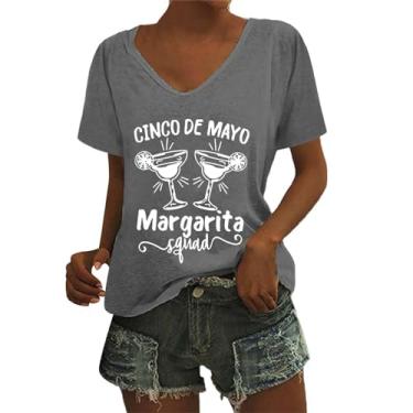 Imagem de Camisetas femininas De Mayo com estampas modernas mexicanas engraçadas, roupas de festa de verão, Cinza, XXG