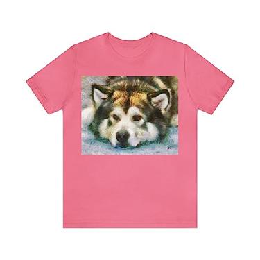 Imagem de Camiseta de manga curta unissex Alaskan Malamute 'Eyak; da Doggylips, Charity Pink, P