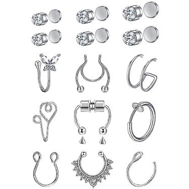 Imagem de VitaCool Piercing de nariz falso, piercing de nariz falso, piercing magnético de septo, aço inoxidável, zircônia cúbica, falso, nariz, orelha, lábios, joias não perfuradas, para mulheres e homens, Aço