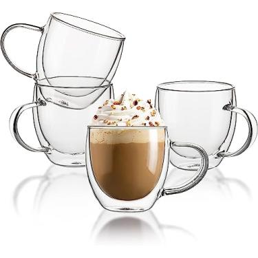 Imagem de Sweese Canecas de café transparentes - Conjunto de 4 canecas de café de vidro de parede dupla de 236,5 ml, perfeitas para expresso, latte, cappuccino