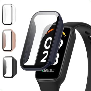 Imagem de Capa Bumper Protetora Case compatível com Mi Band 8 Active Xiaomi Smartwatch com Tela Vidro (Azul Marinho)