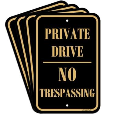 Imagem de Placa de condução privada sem invasão, pacote com 4, 30,5 x 45,7 cm, placa de entrada de automóveis privada refletiva, placas de aviso de estrada privadas, alumínio resistente e resistente