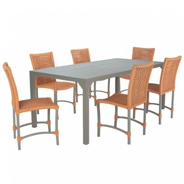 Imagem de Conjunto 6 Cadeiras Cannes Corda Náutica e Mesa Retangular Ripada 2,00m em Alumínio para Edícula, Jardim, Área, Varanda, Cozinha