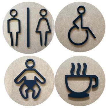 Imagem de Artpical, Kit Placas Sinaliza Banheiro H,M/Unissex PCD Café Fraldário