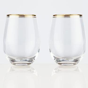 Imagem de Burns Glass Taças de vinho branco sem haste com acabamento em ouro real, conjunto de taças de vinho de cristal, 510 g (conjunto com 2)