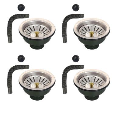 Imagem de Ralo Valvula 10x10 Dreno de Pia Sifao Filtro Kit 4 Unidades Tubo de Escoamento Cesto Cozinha Lavabo Lavanderia Casa Restaurante Estabelecimento