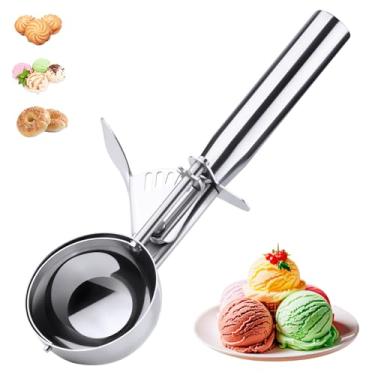 Imagem de Colher de sorvete de aço inoxidável, colher de sorvete com gatilho, colher de biscoito para assar, grande colher de sorvete, colher de cupcake de aço inoxidável 18/8, colher de comida - 5,25 colheres