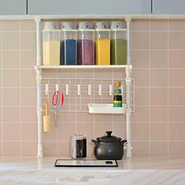 Imagem de Prateleira de secagem de louça, prateleira de armazenamento de material de cozinha de metal ajustável em altura entre armário e bancada, resistente, economia de espaço em pé