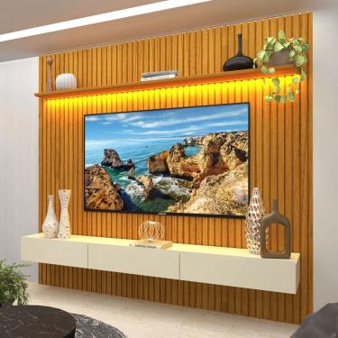 Imagem de Painel para TV Até 85 Polegadas Nobre 3 Gavetas Ripado 100% Mdf Naturale/Off White - Gelius