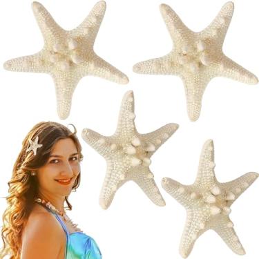 Imagem de Syhood 4 peças de presilhas de cabelo de estrela do mar de resina, acessórios de sereia, concha, mar, estrela, para mulheres, fantasia de sereia (cor clássica, estrela do mar)
