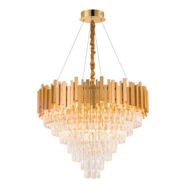 Imagem de Luminária Pendente Lustre Luxuoso Dourado e Cristais Vana Sindora INL106