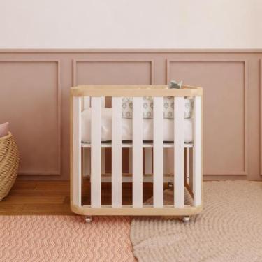 Imagem de Mini Berço com Colchão Moisés Bebê MDF Quater Móveis, Branco com Carva