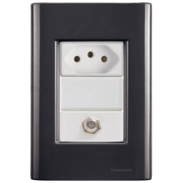 Imagem de Cj Tomadas 10A e TV SAT Coaxial Giz Grafite Tramontina completo pronto