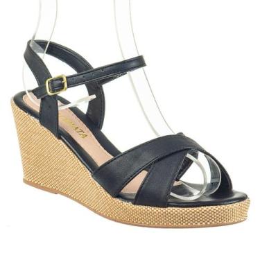 Imagem de Anabela Tamanco Sandalia Salto Alto Branco Basico Luxo - Cassi, Preto,