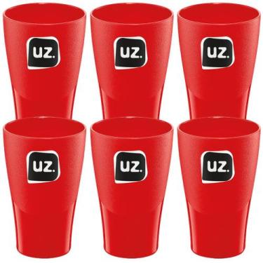 Imagem de Kit 6 Copos 300 ml Café Água Cerveja Alça Plástico Chopp - Uz, Vermelh
